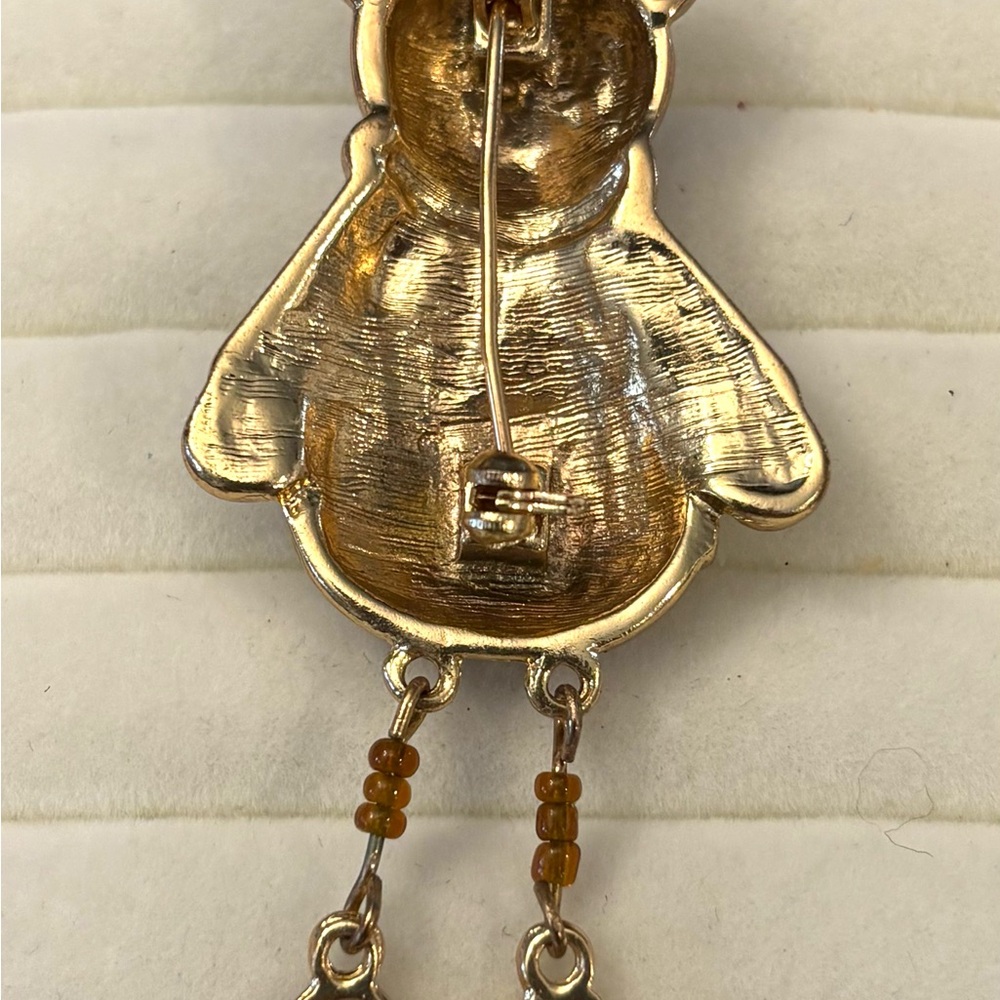 Teddy Bear Brooch Dangle Legs‎ Macy's Christmas Holiday Lane Beads Enamel Gold - Picture 3 of 7